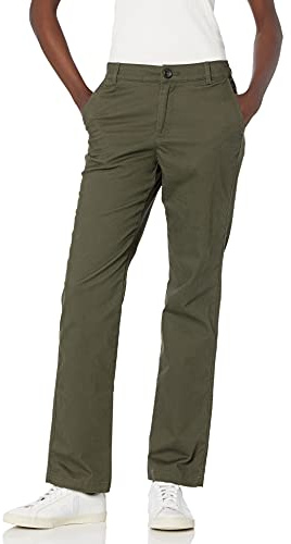 Amazon Essentials Women's Straight-Fit Stretch Twill Chino Pant, Dark Olive, 16