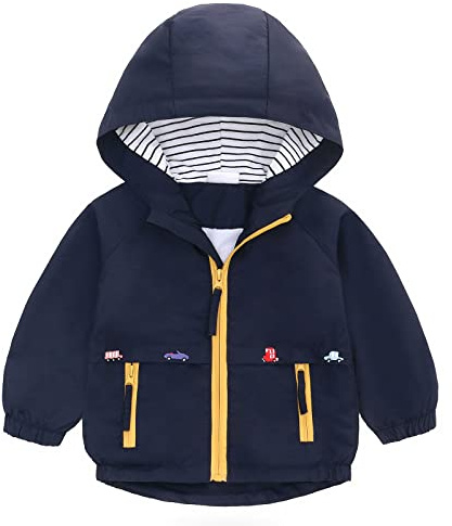 famuka Chaqueta para niños Chaqueta de transición para bebé niño Chaqueta de verano con capucha (Marino, 3T)