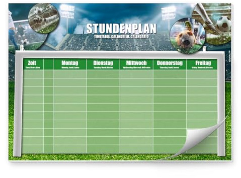 Stundenplan mit Fußball Motiv I Block mit 25 Blatt I DIN A4 I Beschriften und Abreißen I Jungen Jungs Teenager, cool I Geschenk-Idee I dv1143