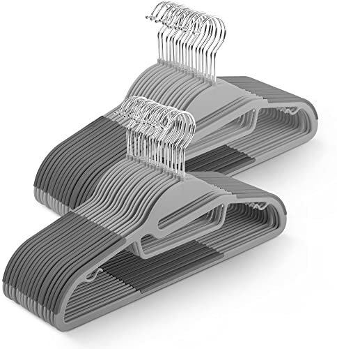 KEPLIN 50 Pack Non-Slip Hangers Durable Slimline Design Space Saving With 360 Swivel, Tie Organiser, Strap Hooks and S Shape Opening (41x22cm) in (Dark Grey)