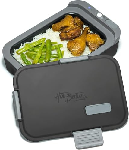 Hot Bento – Self Heated Lunch Box and Food Warmer Battery Powered, Portable, Cordless, Hot Meals for Office, Travel, Jobsite, Picnics, Outdoor Recreation, Kitchen Meal Prep, Black, Standard (HB2-BL)