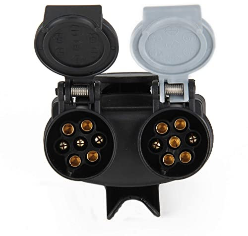 Youyijia 13 Pin to 7 Pin Towing Adaptor Twin Socket - 13 to 7 pin Caravan Towing Adapter 2 In 1 Waterproof Caravan Converter Trailer Plug Socket for Caravan Truck and More