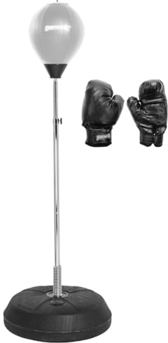 SPORTINATOR® Punchingball Boxstand Standbox-Trainer 3er-Set inkl. Boxbirne & Boxhandschuhen höhenverstellbar 125 cm bis 150 cm. Trainiert Reflexe und Geschwindigkeit (Grau)