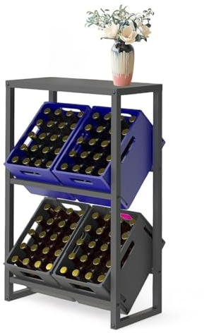 DanDiBo Drinks Crate Rack 4 Crates with Shelf Slim Metal Standing 96547 Drinks Crate Holder 100 cm Drinks Crate Stand Bottle Crate Rack