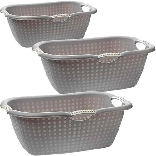 Sustania Lot de 3 paniers à linge grands et stables avec poignées, gris, idéal pour une manipulation et un transport faciles du linge