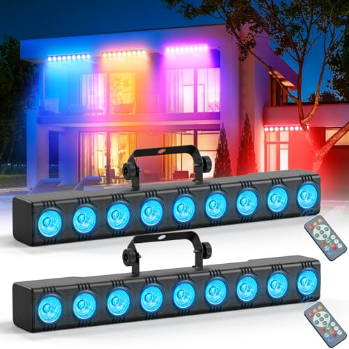 Wallwasher Barra de luz, Rtktoup 9 x 6W RGBW Barra LED Discoteca Profesional Luces Escenario dmx 512 con Control Remoto Iluminación Estroboscopica para DJ fiestas casa discoteca exterior, 2 PCS
