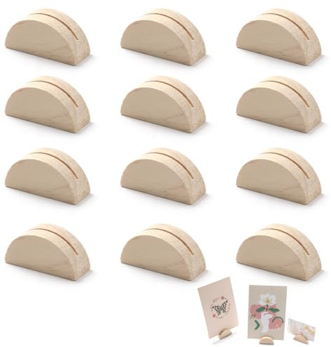 12Pcs Photo Table Card Clips, Wood Place Card Holders, Table Number Stands, Table Name Holder Semicircular Design, Place Card Holders for Wedding, Banquet, Reception, Anniversary, Birthday, Party
