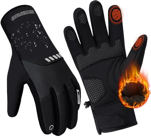 Vilico Guantes Impermeables Invierno,Guantes Running Hombres,Antideslizantes de Silicona，Guantes Invierno con Acolchado en la Palma