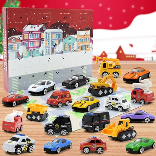 Adventskalender 2024 Spielzeugauto 24 Überraschung Adventskalender Autos Weihnachtskalender Geschenk für Jungen Mädchen