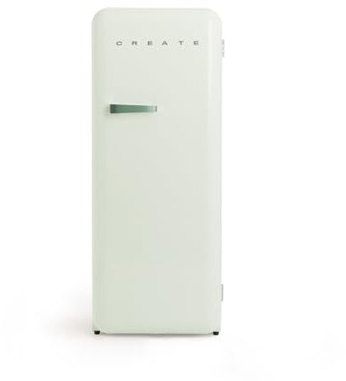 CREATE / RETRO FRIDGE 150 SAGE/Réfrigérateur vert pastel avec poignée vert sauge et congélateur 281L / 102W, faible consommation, 150 cm, 3 étagères, régulateur de température, 60x60x150 cm
