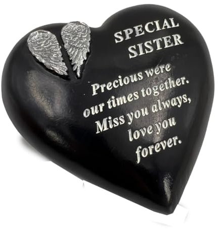 Special Sister Angel Wings Memorial Black Heart Grave Plaque Graveside Ornament Decoration