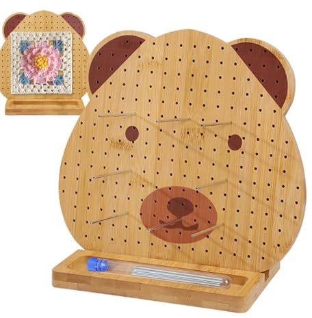Tabla de bloques de ganchillo, tablas de madera para ganchillo, tabla de bloques de madera para ganchillo, tabla de tejer hecha a mano con forma de oso, accesorios de ganchillo para ganchillo, tejer