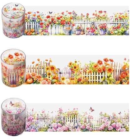HNLMZ Washi Tape Set, 3 rullar klippbok klistermärken, blommor PET Washi tejp, PET transparent dekorativa klistermärken för klippböcker, dagböcker, anteckningsblock används och gör-det-själv-fotoalbum
