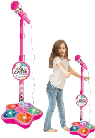 Kids Microphone with Stand,Karaoke Machine with Adjustable Height - Sturdy and Durable Kids Singing Playsets with Light for Birthday