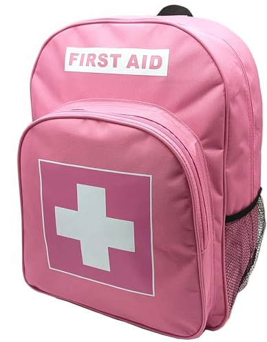 Jipemtra Red Emergency Bag First Aid Backpack Empty Medical First Aid Bag Treatment First Responder Trauma Bags for Riding Office Hiking Paramedics Outdoor Travel Camping Pet Dog Cat Daycare (Pink)