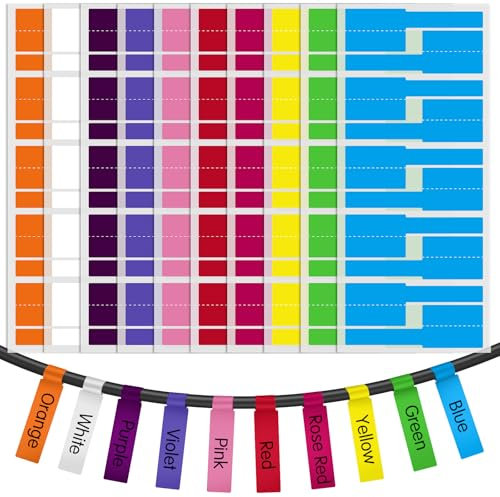 Caianwin 200 Stück Kabeletiketten 10 Farben Selbstklebend Beschreibbar Kabelkennzeichnung Wasserdicht Reißfest Kabelmarkierung für Kabelmanagement und Tägliche Markierung