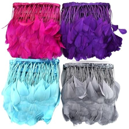 Ruban d'habillage en plumes d'oie, 1 mètre, artisanat, franges, plumes, décorations artificielles, accessoires artisanaux de mariage, décor(Pink)