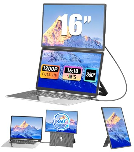 Monitor Portátil 16 IPS 1200P - Extensor de Pantalla para Portátil Ultra Delgado para Laptops 13-17.3, Compatible con Mac/Windows/Chrome, Pantalla Portatil Configuración Dual para Trabajo y Gaming.
