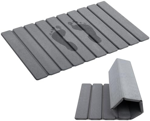 THMINS Tappetino da Bagno in Pietra Pieghevole 60x40 cm, Tappeto in Diatomite Assorbente, Asciugatura Rapida, Antiscivolo, per Bagno e Doccia, Grigio