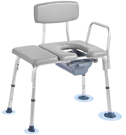 VEVOR Nachttoilettenstuhl 227 kg belastbar, Toilettensitzerhöhung mit gepolsterter Sitzfläche & Rückenlehne, abnehmbarer 5 L Eimer, höhenverstellbarer Toilettenstuhl für Senior Erwachsene