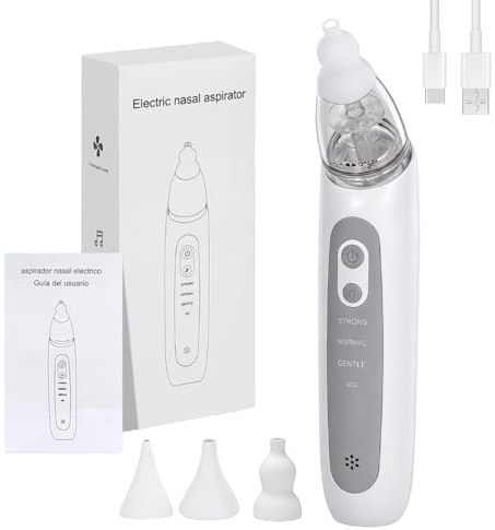 Wxeadu Aspiratore Nasale Neonato Elettrico, Aspiratore Nasale Elettrico con 3 Livelli di Aspirazione e Punte in Silicone, Ricaricabile Aspira Muco Neonato con Funzione Musica e Luci, Display LED