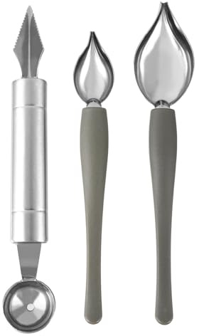 COHEALI Cuchara para Salsas de Acero Inoxidable 3 Piezas (pequeña, Grande Esculpir) para Decoración de Pasteles, Repostería y Arte Gastronómico, Utensilios Portátiles para Cocina y Café