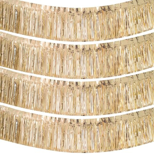 G2PLUS 4PCS Champagne Gold Tinsel Garland, 30cm x 3m Fringe Garland | Table Fringe, Foil Fringe Garland, Tinsel Fringe Banner for Table, Birthday, Wedding, Christmas, New Year Party