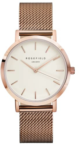 Rosefield Mercer Orologio da Donna in Acciaio Inossidabile color Oro Rosa con Cinturino in Maglia Milanese 38mm