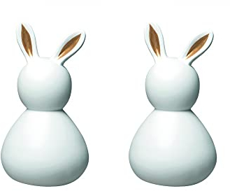 Räder Ostern Hase klein 2er Set aus Porzellan, teilglasiert in der Farbe Weiß-Gold, Maße: 3 x 2,5 x 5 cm, 14715