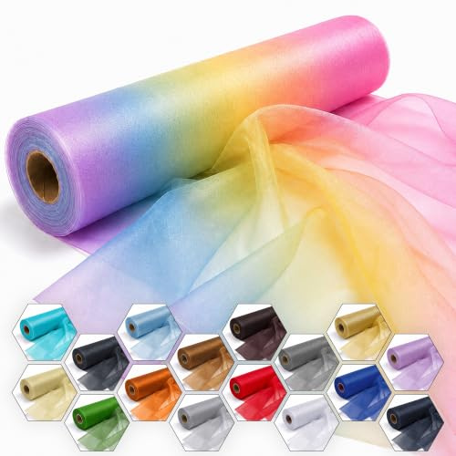 Trimming Shop Rainbow Snow Sheer Organza Roll 25m x 29cm Fabric | Ideal for Christmas Event, Party Decoration, Fabric for Chair Bow Sash, Table Runner, DIY Craft Projects
