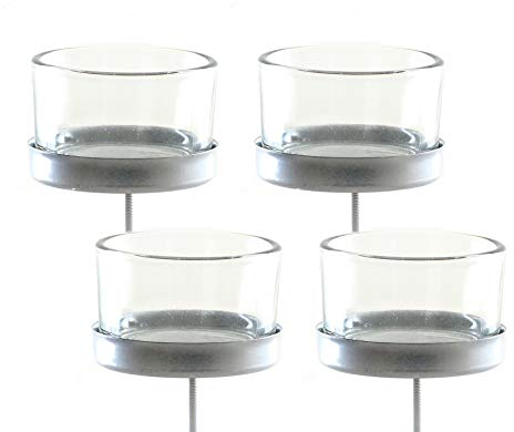 Spetebo Glas Teelichthalter mit Spieß - 4er Set - Teelicht Halterung Glasaufsatz Kerzenhalter Silber Teelichtglas Teelichtaufsatz