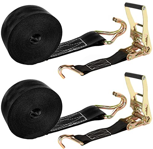 2 Pack 2 Inch Ratchet Straps Heavy Duty 20ft Tie Down Straps Ratchet with Double J Hook, 8000 LBS Break Strength, Cargo Ratchet Straps for Moving, Truck, Trailers, Motorcycles, Kayaks, Car Roof