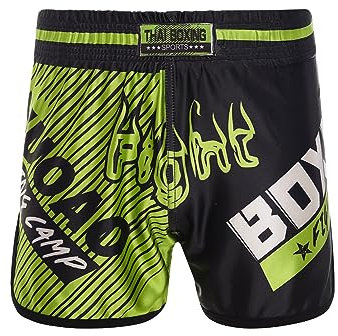 Freebily Kinder Muay Thai Fight Shorts Retro Crew Shorts für MMA Kickboxen K1 Kampfsport BJJ Workout Fitness Kurze Traininghose Grün&Schwarz 146-152