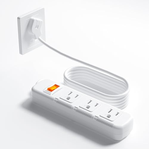 Flat Plug Power Strip Surge Protector 3 Outlets, Extension Cord 6 ft 3 Prong, 300J, 10A/1250W, Overload Protection Switch, Plug Strip for Home Office, Child Safety Slide Outlet Covers, SGS Approved