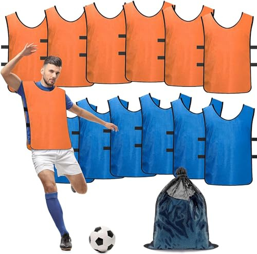 Scrimmage - Gilet da allenamento (12 pezzi) per sport di squadra, per adulti, ragazzi e calcio, blu, arancione, Taglia unica