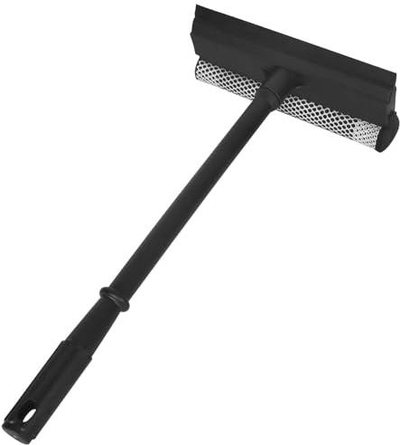 Espátula limpiacristales para ventanillas y Ventanas, Escobilla de Goma para Puertas de Ducha con Mango, Esponja limpiadora Limpia Cristales 2 en1 rasqueta de Goma, Negro