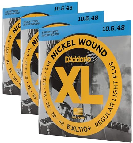 D'Addario Guitar Strings - XL Nickel Electric Guitar Strings - EXL110+ - Perfect Intonation, Consistent Feel, Reliable Durability - For 6 String Guitars - 10.5-48 Regular Light Plus (Pack of 3)