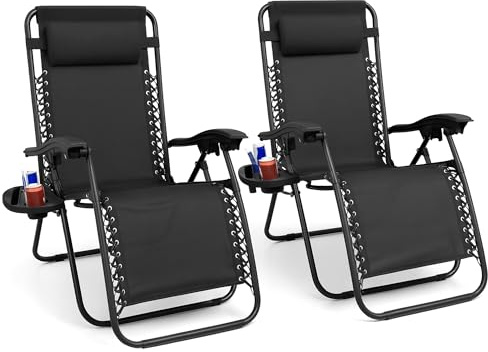 Sakusei Tools Zero Gravity Black Folding Garden Chair Sun Lounger Pack of 2