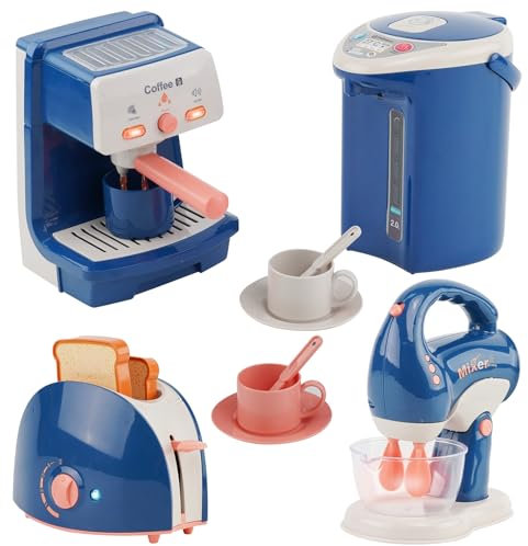 Kinderküche Spielset, Küchengeräte Spielzeug Set, Spielküche Zubehör, Kaffeemaschine Wasserspender Mixer Toaster mit Realistischen Lichtern & Geräusch, Küche Rollenspiel für Mädchen Jungen ab 3 Jahre