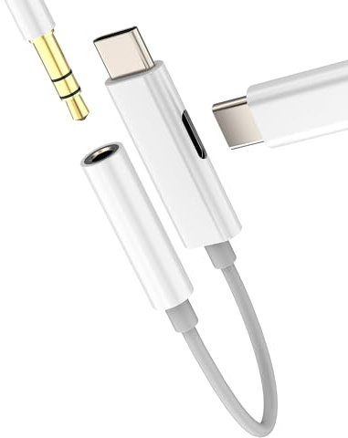 Adaptador USB C a Jack 3,5 mm Auriculares Cargador (2 en 1) Cable de audio para iPhone 16 15 Pro para Apple iPad Compatible con Samsung Galaxy S24 S23 Ultra Toma de Carga Conector DAC AUX