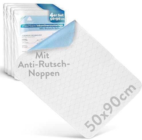 Harmony Care® Inkontinenzunterlage waschbar 50x90 cm [mit Anti-Rutsch-Noppen] - 2X rutschfeste Inkontinenzauflage - atmungsaktive Inkontinenz Bettunterlage