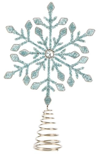 Snowflake Christmas Tree Topper Ornament Jewelled Beaded Festive Tree Decoration Star (Blue)