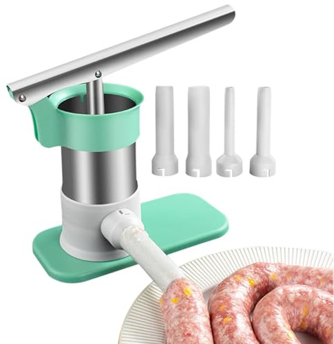 Relleno manual de salchichas - Relleno de salchichas de acero inoxidable | Máquina de llenado de salchichas casera | Máquina manual de llenado de carne de cocina | Mango de llenado de carne de gran