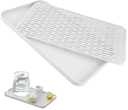 Vaschetta Raccogligocce 1 Pezzi Con Vassoio Antigoccia, Doppio Strato Plastica Inclinato Scolapiatti, Piccolo Tappetino per Tazze e Scodelle