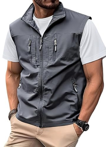 Oanviso Veste de Travail Sans Manche Homme Multipoches Gilet Léger Été Sport Extérieur Journaliste de Pêche Plein Air Photographie Outdoor Manteau
