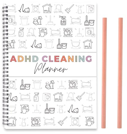 Pianificatore Pulizie ADHD, Programma Pulizie Giornaliero Settimanale Mensile ADHD Lista Controllo con 2 Matite Quaderno Pianificazione Faccende Domestiche Modificabile per Familiare