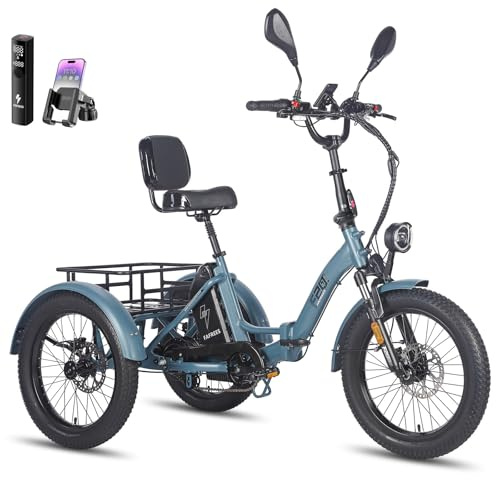 Fafrees F20 Mate Electric Bike Tricycle, 48V/23.45AH Battery, Folding Electric Cargo Trike for Adult Senior, Power Assist 120KM (Standard Rack, Blue)