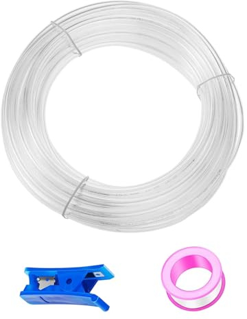 HUAZIZ 20 m transparent PU pneumatisk slang, pneumatisk polyuretanslang, flexibel tryckluftsslang, yttre 6 mm x inre 4 mm + 1 st blå slangskärare + 1 st rosa teflonband