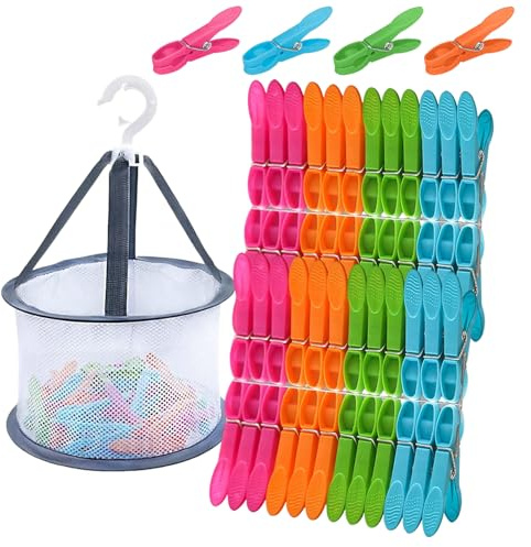 49 PCS Clothes Pegs for Washing Line with Bag, Windproof Plastic Washing Line Pegs, Strong Anti-Slip, Spring Type, Peg Bag for Clothes Drying, Towel, Picture, Food