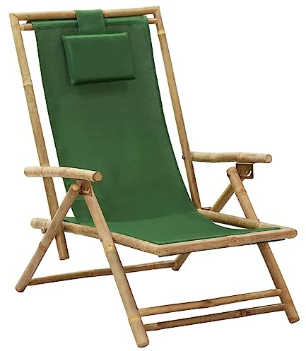 Ziaphsol Relaxstol justerbar grön, bambu och tyg, vikbar trädgårdsstol med 4 positioner, bekväm utomhusstol för balkong, upp till 110 kg